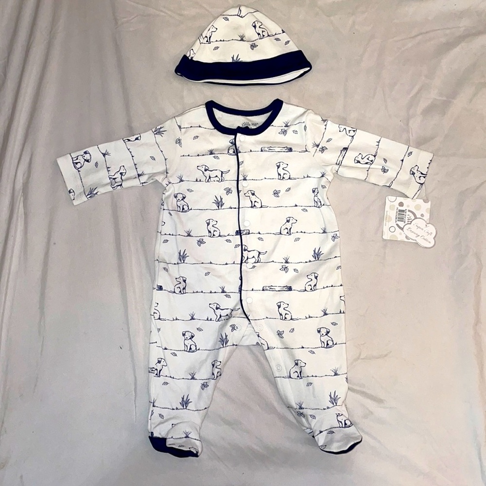 Nordstrom 3M Puppy dog print footie with matching hat
